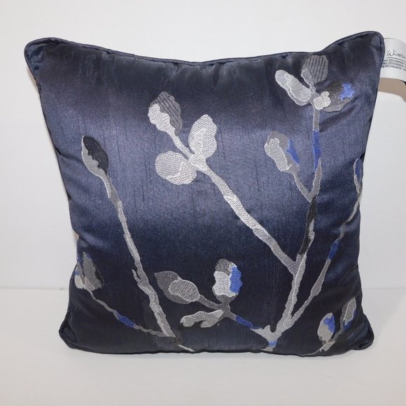 Winston Thomas Gray Silver Blue Floral Throw Pillow 15" x 15" - Picture 3 of 6